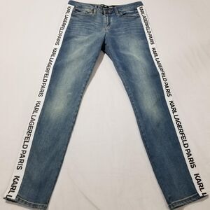 Karl Lagerfeld Paris Jeans Womens 10 The Karl Denim Logo Taped Seam Blue EUC